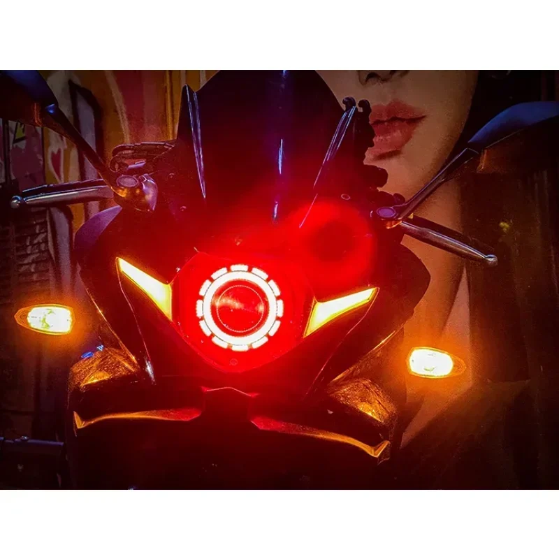 Motorcycle angel eye headlight non-destructive accessories LED bifocal lens assembly