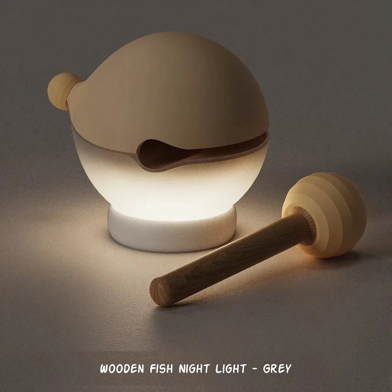 Wooden Fish Night Light Knock Activated Color Changing Dimmable USB-C Rechargeable Mood Lamp for Stress Relief Kid Bedroom Decor