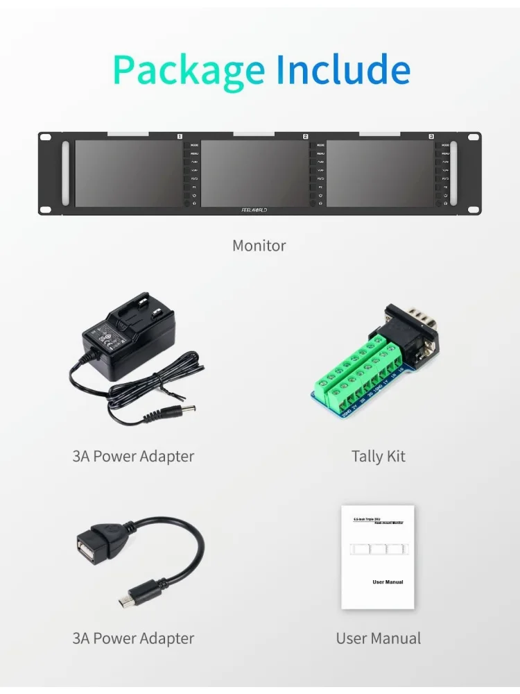 FEELWORLD T51 Plus-H 2RU Triple 5.5 Inch Broadcast Rack Mount Monitor