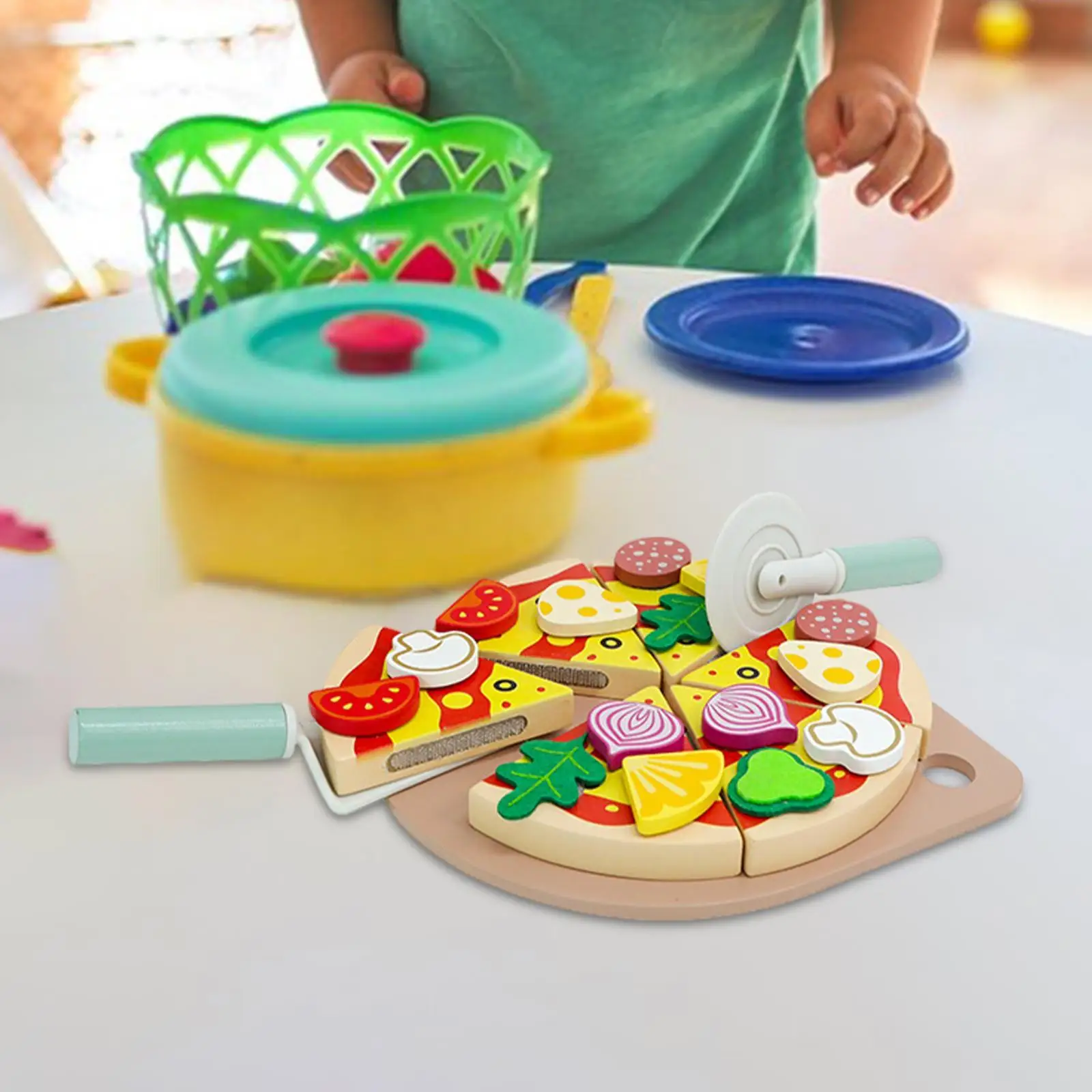 

Pretend Play Pizza Play Food Set,Kitchen Accessories,Wooden Pizza Toys,Cutting Play Food Toy,for Kids for Boys Girls Toddlers