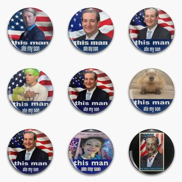 This Man Ate My Son Hannibal Ted Cruz Soft Button Pin Customizable Cartoon Funny Decor Cute Hat Women Collar Brooch Clothes