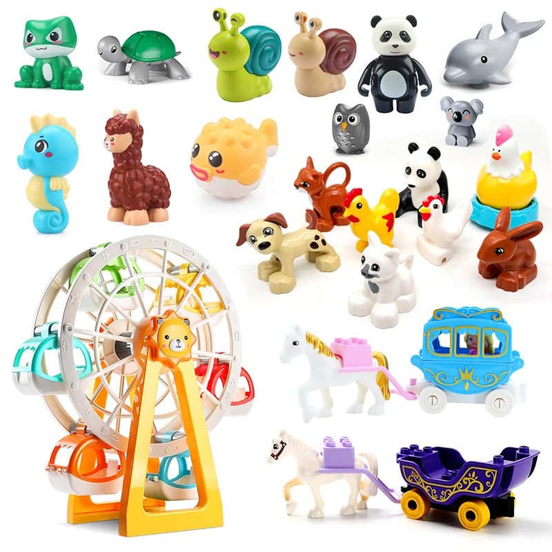 Bloques de construcción de ortografía de animales, oso, panda, elefante, jirafa, oveja, pollo, Compatible con juguetes educativos Duploed, regalo para niños