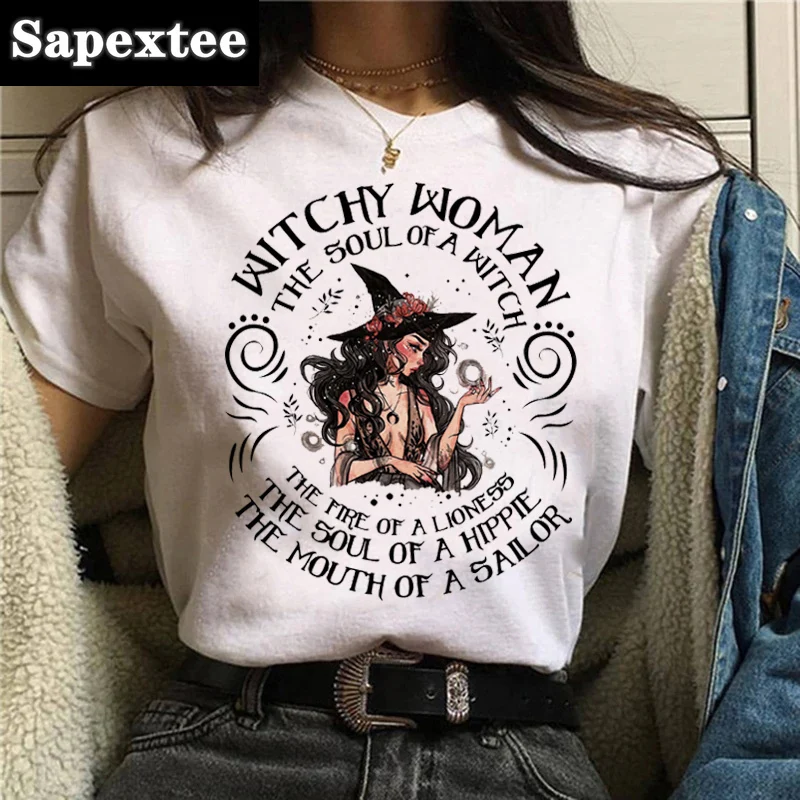 Women T-shirt Cartoon Witch Magic Kawaii Tshirt Halloween Print T-shirts Short Sleeve Harajuku Graphic Top shirts Street Costume