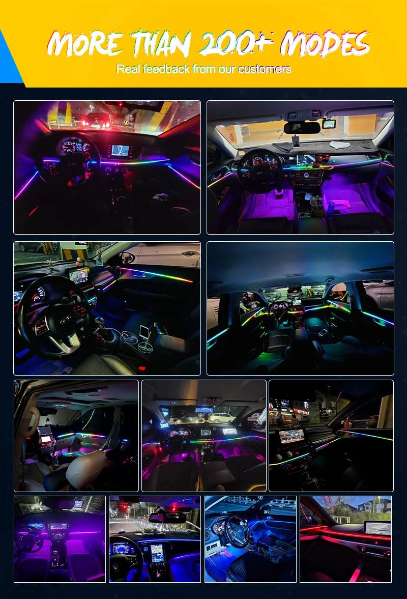 18 In 1 Full Color Streamer Car Ambient Lights RGB 64 Color Universal LED Interior Hidden Acrylic Strip Symphony Atmosphere Lamp