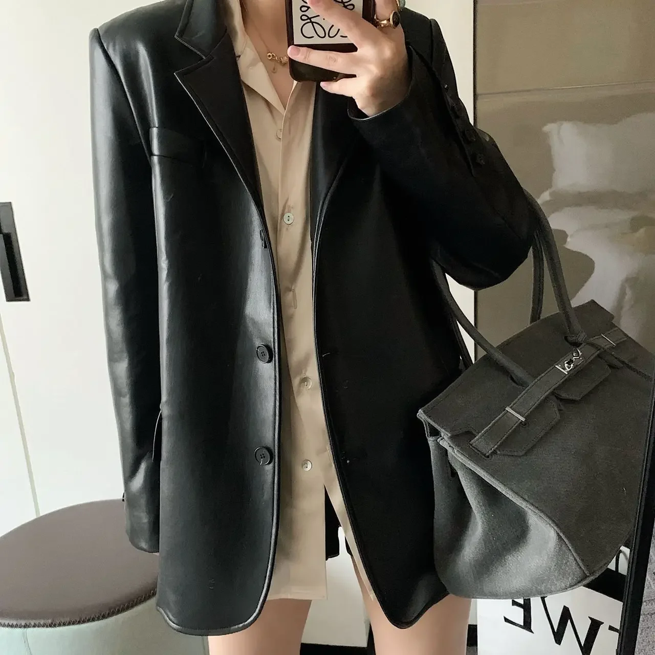 Suit leather jacket for women in spring and autumn 2024, new Korean  casual suit, retro  motorcycle clip