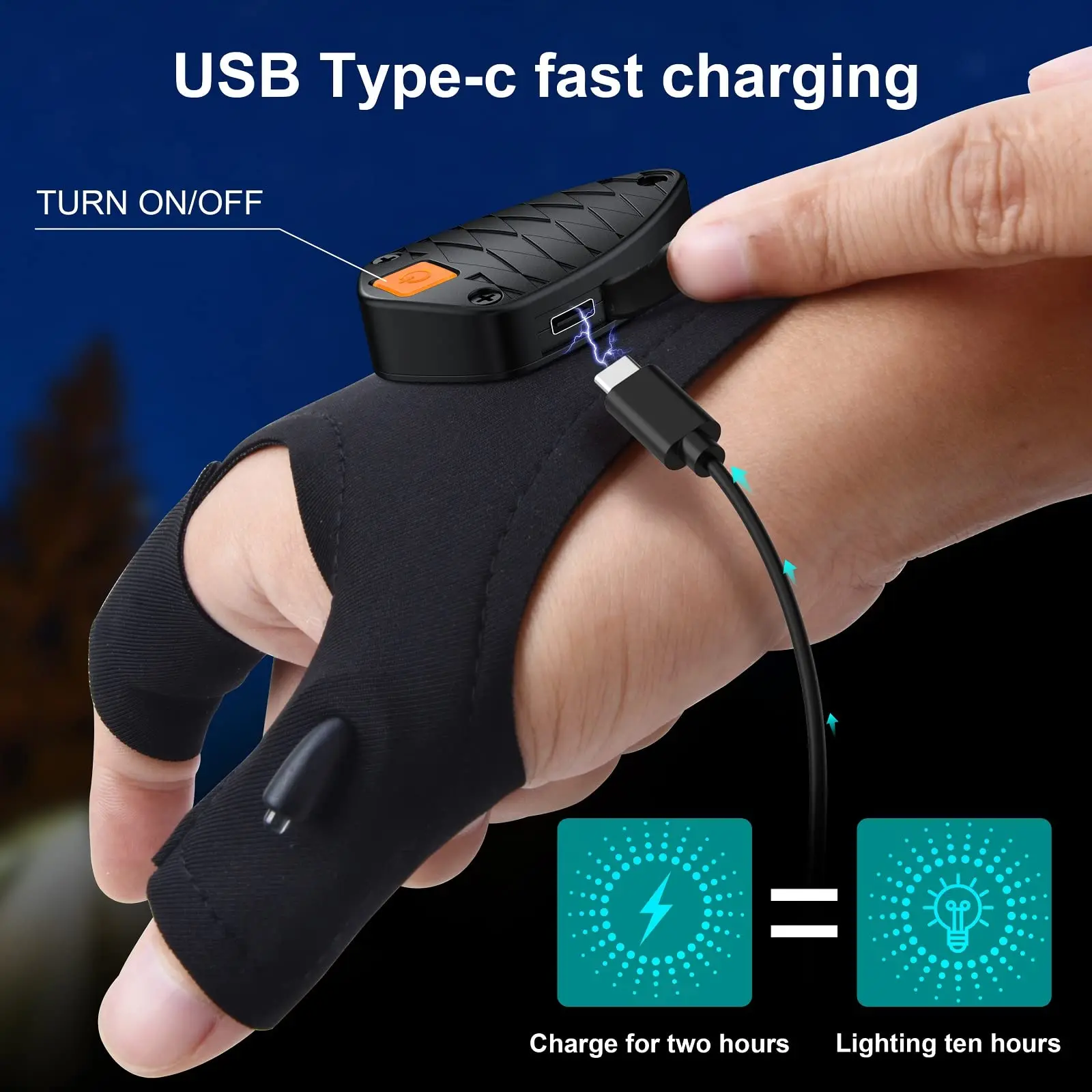 1 Paar LED-Handschuhe für Outdoor-Angeln, Camping, Wandern, universeller USB-Anschluss