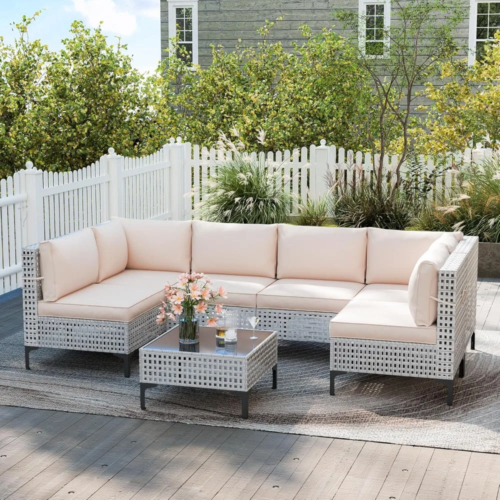 

Outdoor Patio Furniture Set-6 All-Weather Wicker Outdoor Furniture with Patio Recliner Chairs Adjustable Back Outdoor Patio Conv