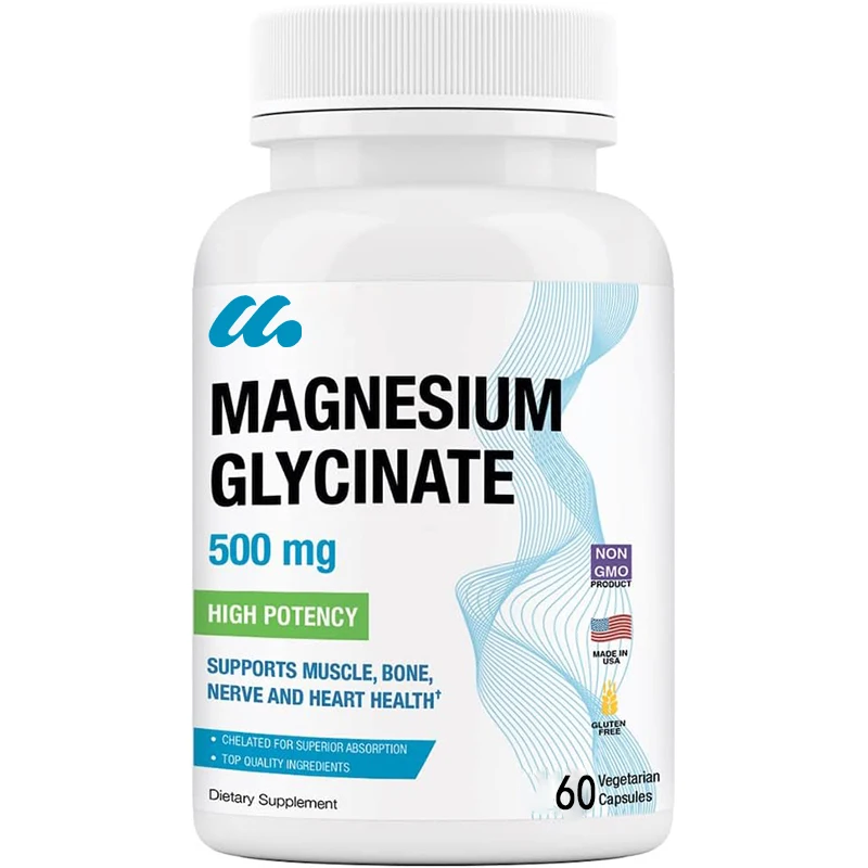 Magnesium glycinate vegetarian capsule, strong chelating absorption, non GMO, gluten free and dairy free