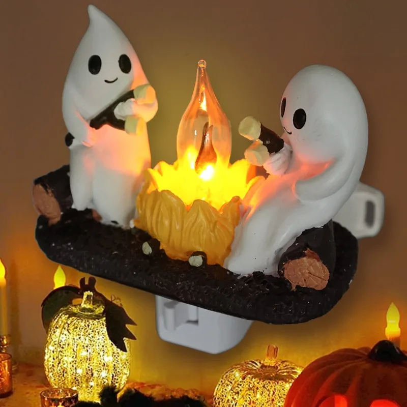 Ghost Campfire Flickering Night Light 3D LED Electric Spooky Fire Night Light Halloween Festival Lamp for Party Home Decoration