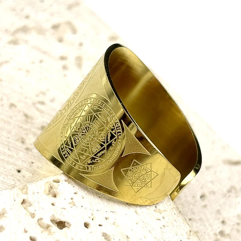 Anillos ajustables de Ángel de los siete Arcángeles para mujeres y hombres, anillo de dedo de protección de sello de Color dorado de acero inoxidable, joyería