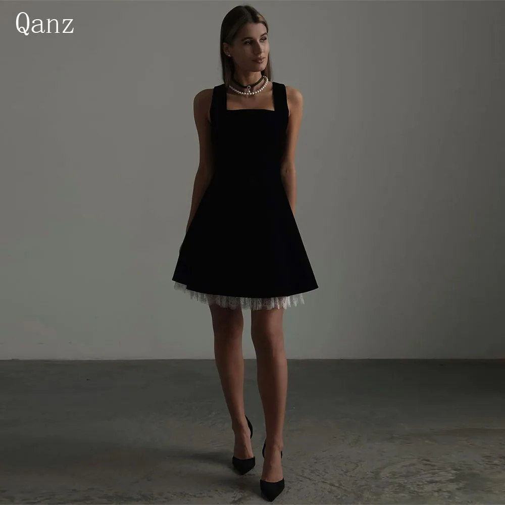 

Qanz Short Prom Dresses Black Velour Mermaid Lace Cocktail Dresses Spaghetti Straps Above Kneen Homecoming Dresses For Women