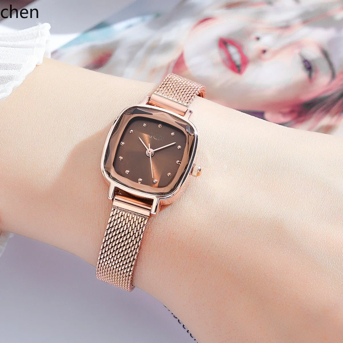 

ZZB mesh band square women's watch - minimalist fashion quartz watch - student waterproof wristwatch