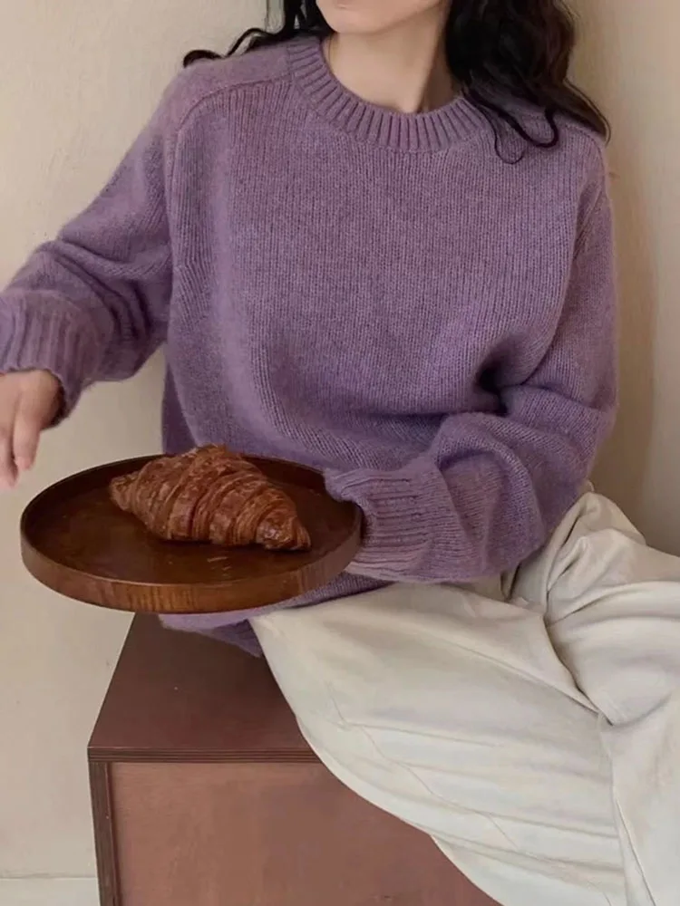 الأرجواني س الرقبة طويلة الأكمام محبوك سترة بلايز موضة عادية جديدة تريكو البلوز خريف شتاء فضفاض لينة الكورية لاعبا #2