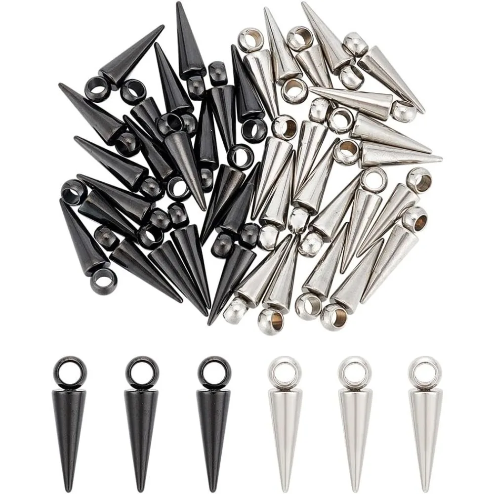 

2 Colors 40Pcs Spike Charm Metal Titanium Steel Style Cone Pendants Drop Dangle Earring Charm for Earring Bracelets DIY