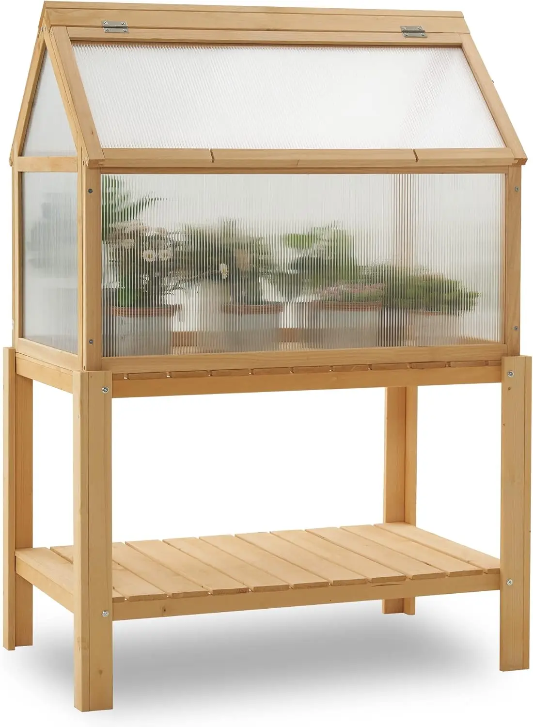 Cold Frame Greenhouse Portable Wooden Greenhouse Raised Potted Plant Protection Box with Shelf for Outdoor Indoor Use