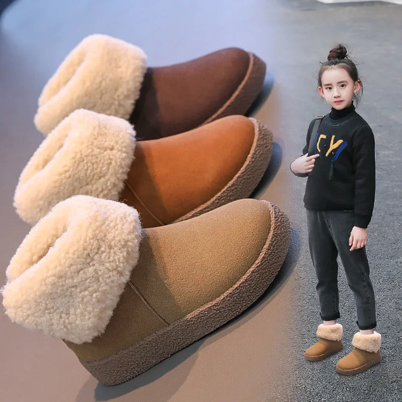 Baby Girls' Snow Boots Children's Warm Cotton Shoes 2024 Winter New Soft Sole Anti-slip Kid's Short Boots Size 26-36