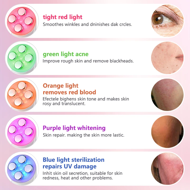 Cinco em um led fóton terapia térmica facial cuidados com a pele facial anti envelhecimento pescoço levantamento aperto e remoção de rugas máquina