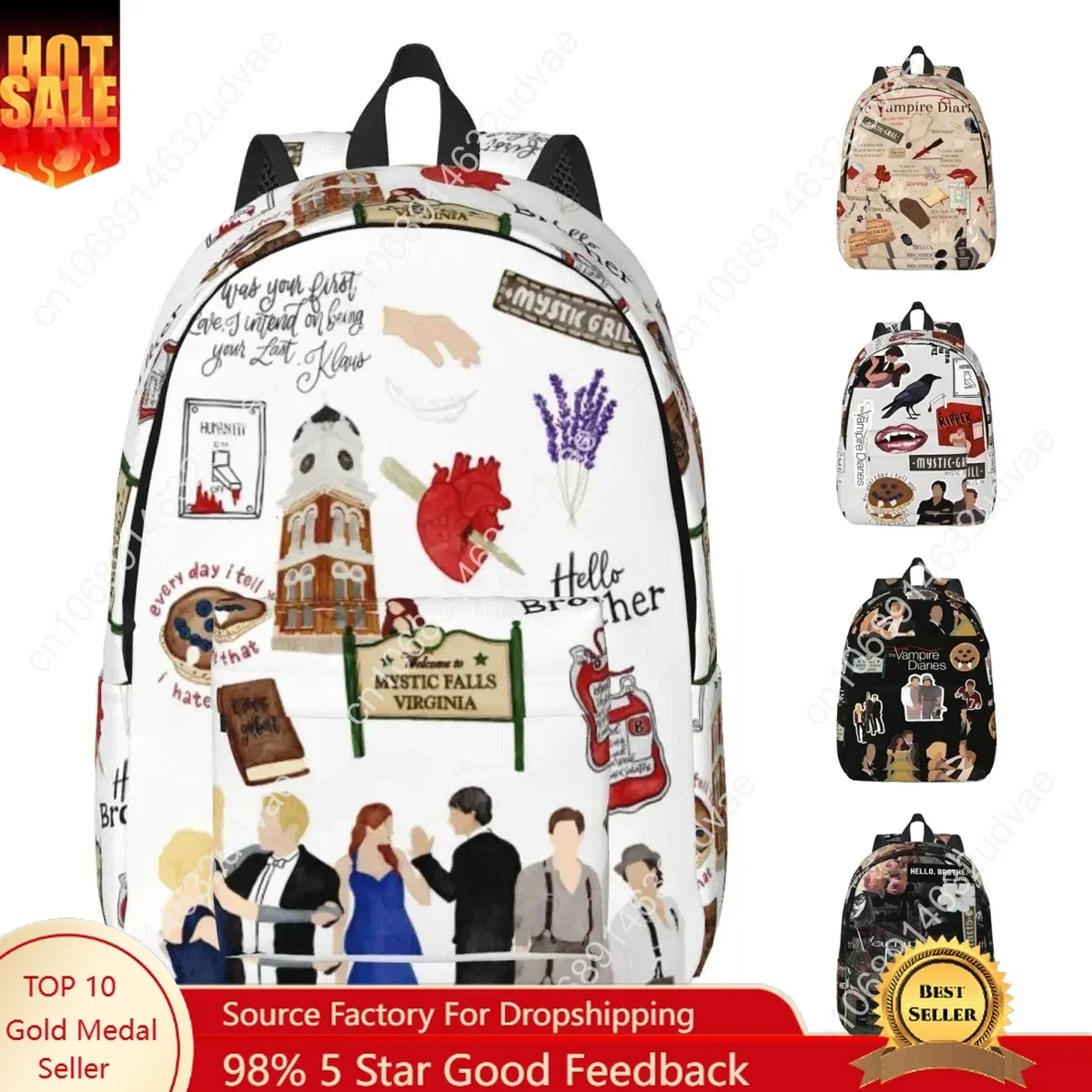 The Vampire Diaries Cartoon Backpack for Men Women Teenage High School Business Daypack TV Series Laptop Canvas Bags with Pocket