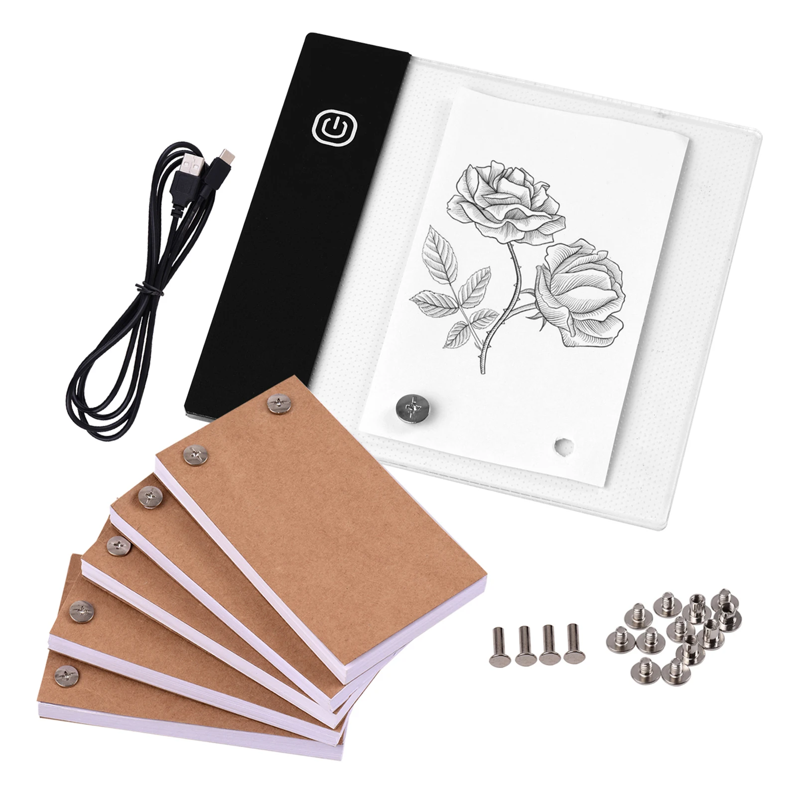 Flip Book Kit with Mini Light Pad LED Lightbox Tablet Design with Hole 300 Sheets Flipbook Paper Binding Screws for Drawing