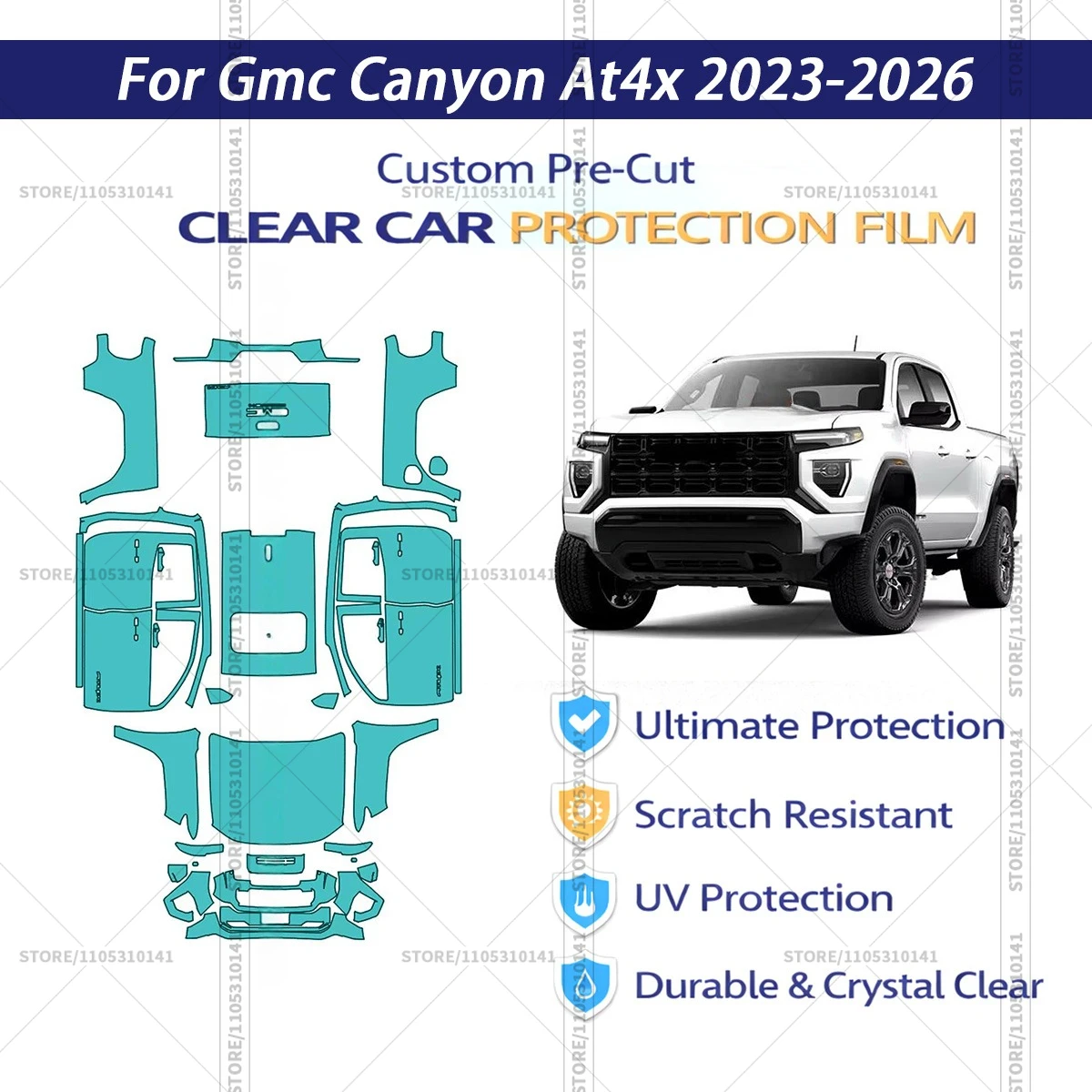 For Gmc-Canyon-At4x-2023-2026 Pre-Cut Paint Protection Film PPF Transparent Car Film Professional Automotive PPF Full Vehicle