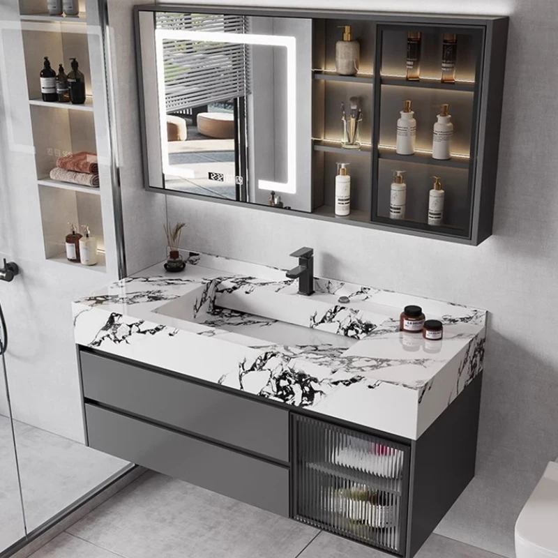 

Drawers Shelf Bathroom Cabinet Nordic European Toilet Makeup Bathroom Vanity Mirror Space Saving Meuble Salle De Bain Furniture