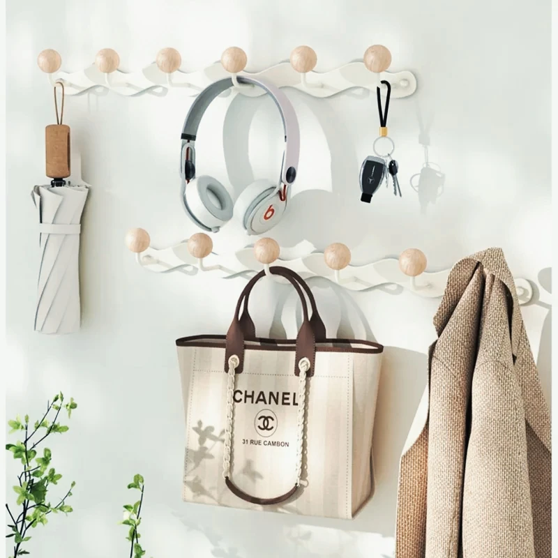 

Creative Wave Iron Coat Hanger Wall Mount Row Hook No Punch Wooden Hanger Multi-Functional Bathroom Hook Space-Saving