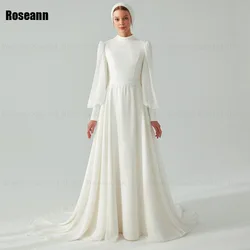 Customized Muslim High Collar Ivory A-line Wedding Dresses Vertically 2025 New Design Draped Pleat Bride Gown robe de mariée