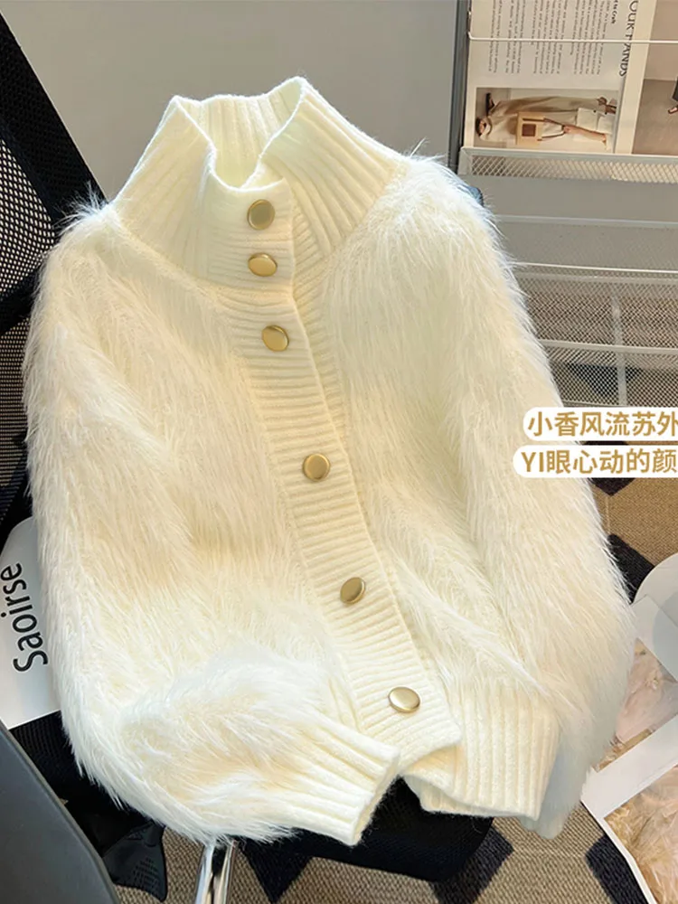 

Autumn 2024 New Turtleneck Single Breasted Sweater Women Elegant Sexy Long Sleeve Tops Korean Style Tassels Design Knit Cardigan