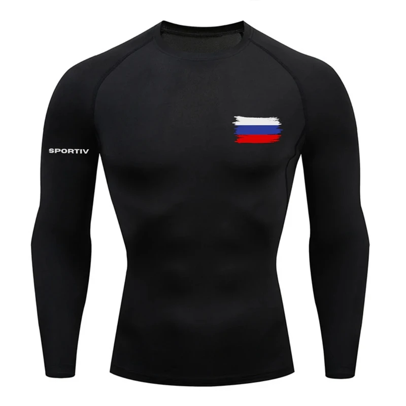 Flag Print Compression Shirt for Men Patriotic Athletic Workout T-shirts Tops Spring Autumn Long Sleeve Baselayers Undershirts