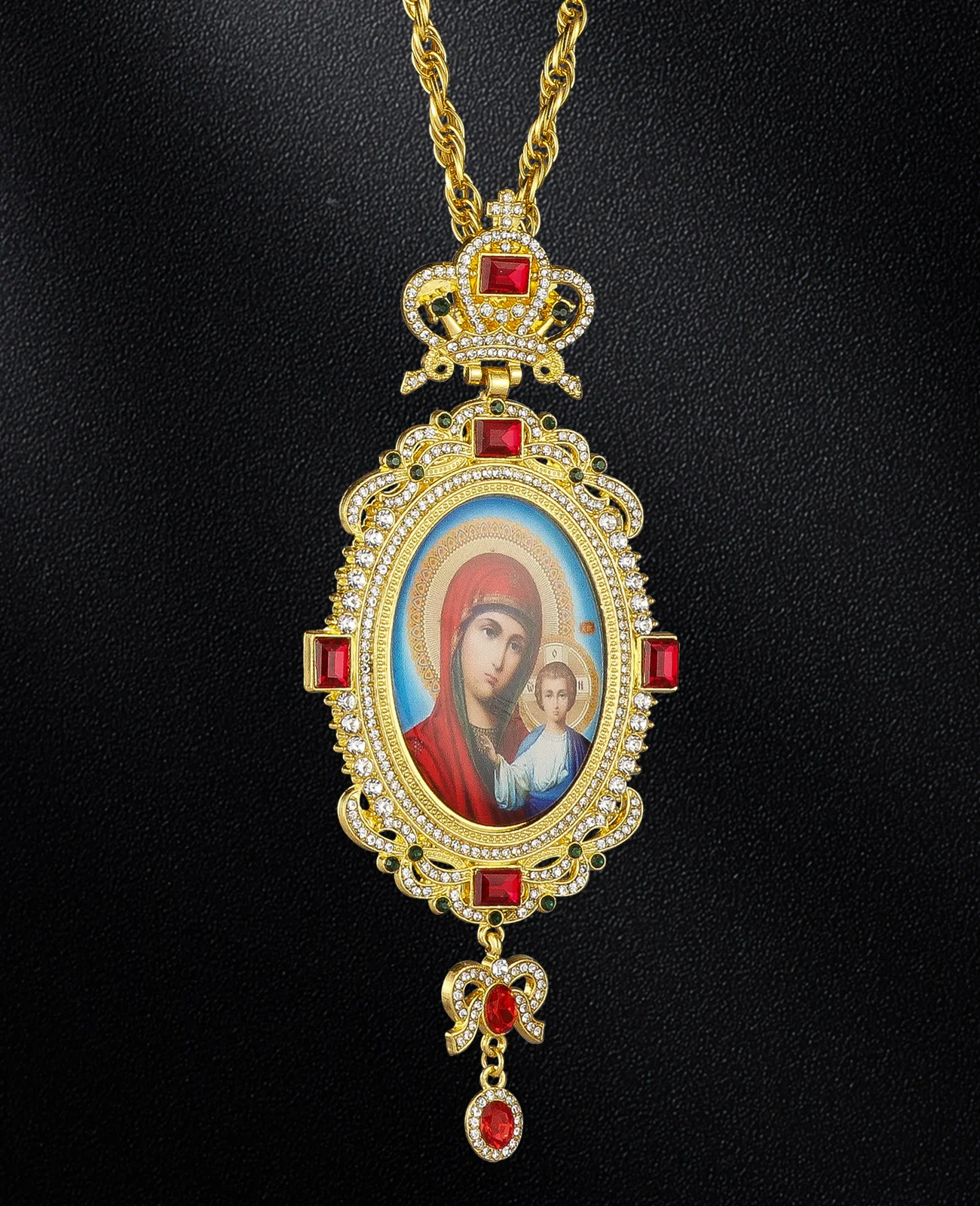 Diyalo Mother of God Kazanskaya Center Necklace Russian Orthodox Icon of Virgin of Kazan Necklace Baptism Prayer Jewelry Gift