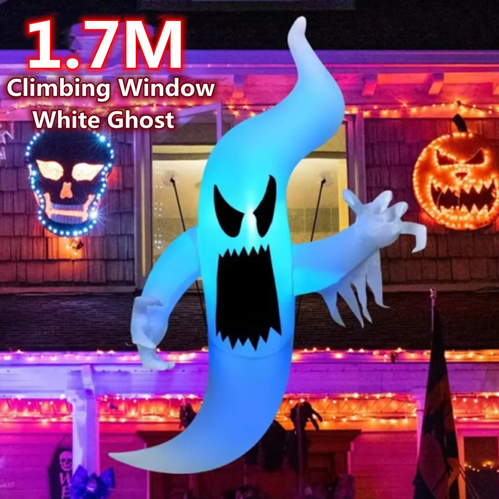 1.7M Halloween Inflatable Window Climbing Hunting Ghost Model with LED Lights Model Outdoor Ornament Party Haunted House Prop