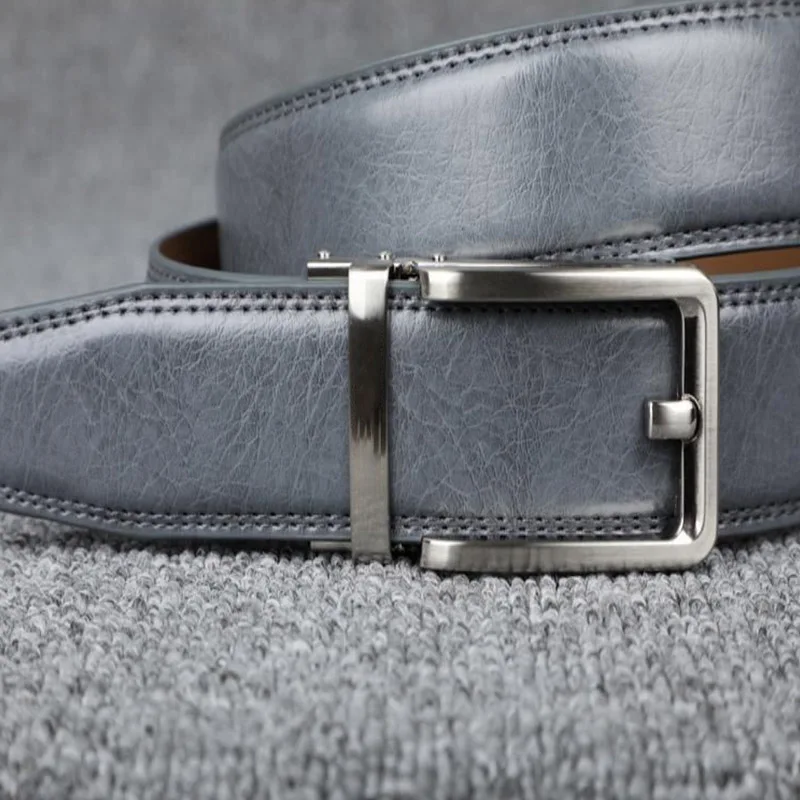 High Quality Fashionable Waistband For Men's Automatic Buckle Waist Seal 3.5cm Dark Gray Two-Layer Leather Business Office Belt