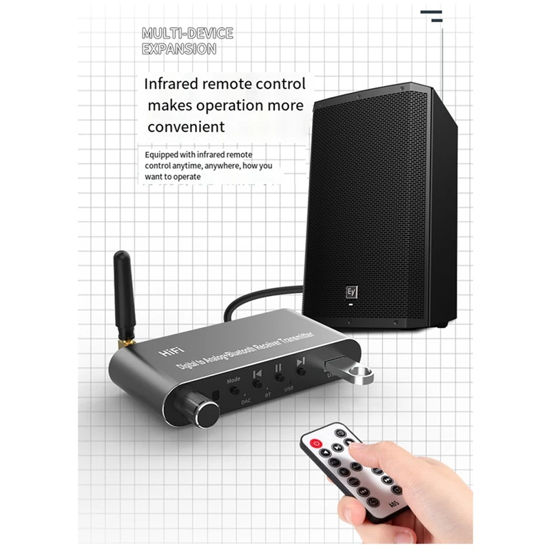 جهاز استقبال الصوت بالبلوتوث ، قرص يو محوري ، بصري لتشغيل ، جهاز إرسال ، R, L, L ac للتلفزيون ، MP3 ، أسود