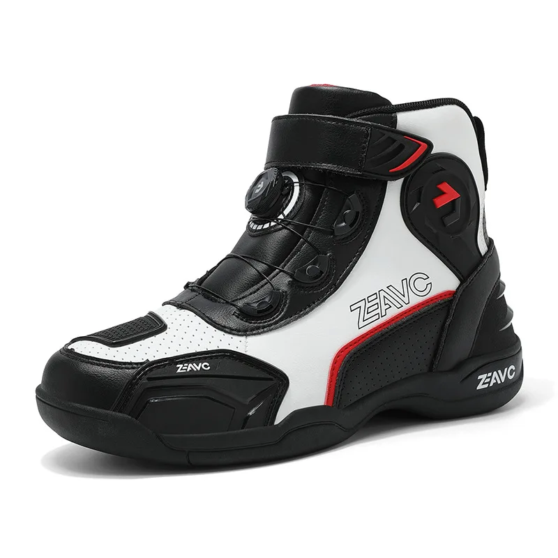 Motorcycle Riding Shoes for Men High Top Moto Boots Dial Closure Ankle Strap Anti Slip Sole for Touring Travel Commuting
