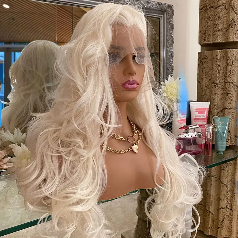 White Color  Synthetic Lace Front Wig Pre Plucked Body Wave High Quality Heat Resistant Fiber Hair Natural Hairline For Women