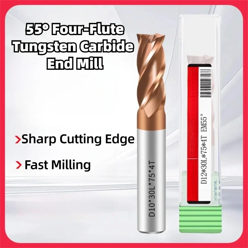 

TG 55° 4-Flute Tungsten Carbide End Mill CNC Router Bit for Stainless Steel Straight Shank Carbide Milling Cutter TiSiN Coating