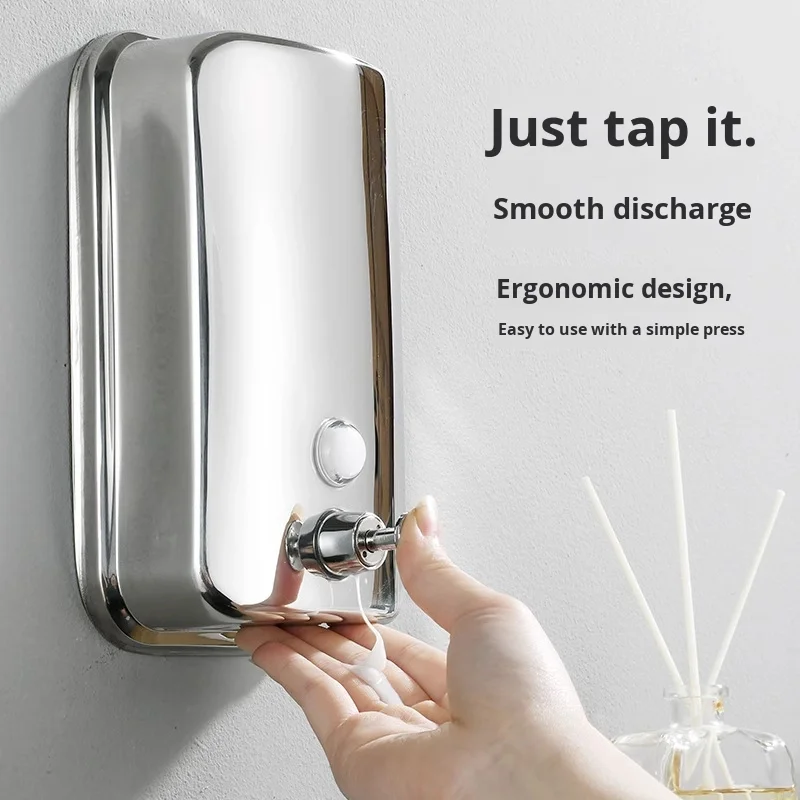Modern wall-mounted 304 stainless steel foam soap dispenser with 1-year warranty for use in hotel toilets and bathrooms
