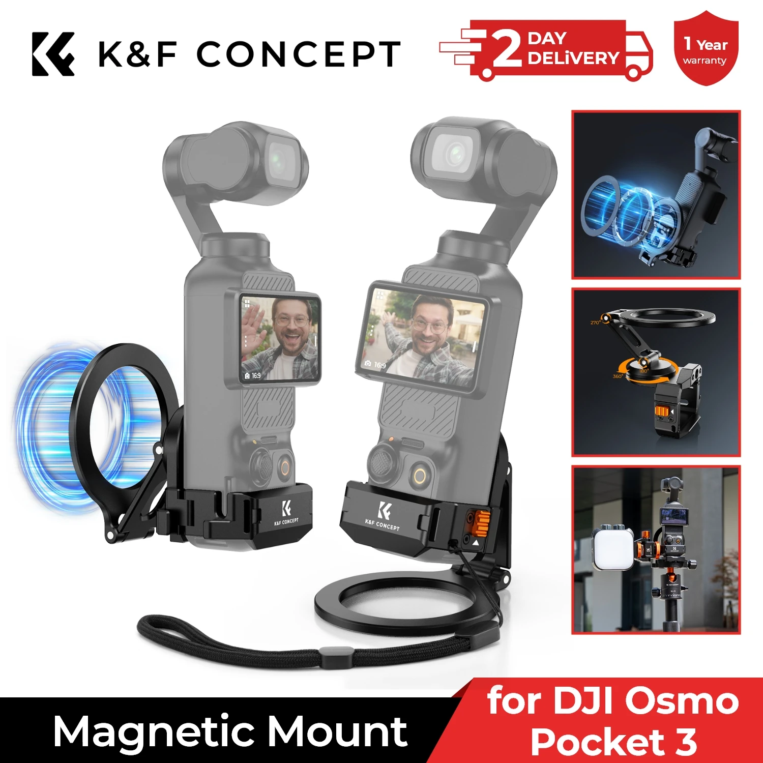 

K&F Concept Magnetic Mount Stand for DJI Osmo Pocket 3 Aluminum Alloy Magnet Expansion Adapter Suction Bracket for Osmo Pocket 3
