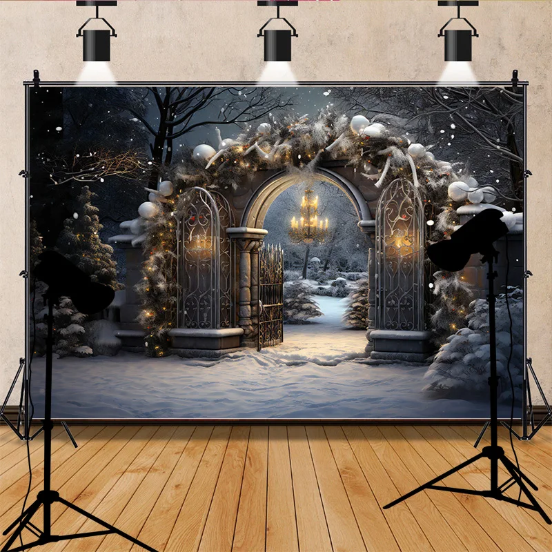 Wreath Christmas Eve Festival Decoration Living Room Photography Backdrops New Year Holiday Fireplace Party Background JS-10