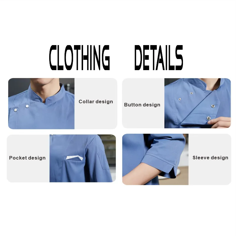 七分袖シェフ作業服ホテルレストランカフェテリアバックキッチン通気性綿シェフ作業服カスタムロゴ