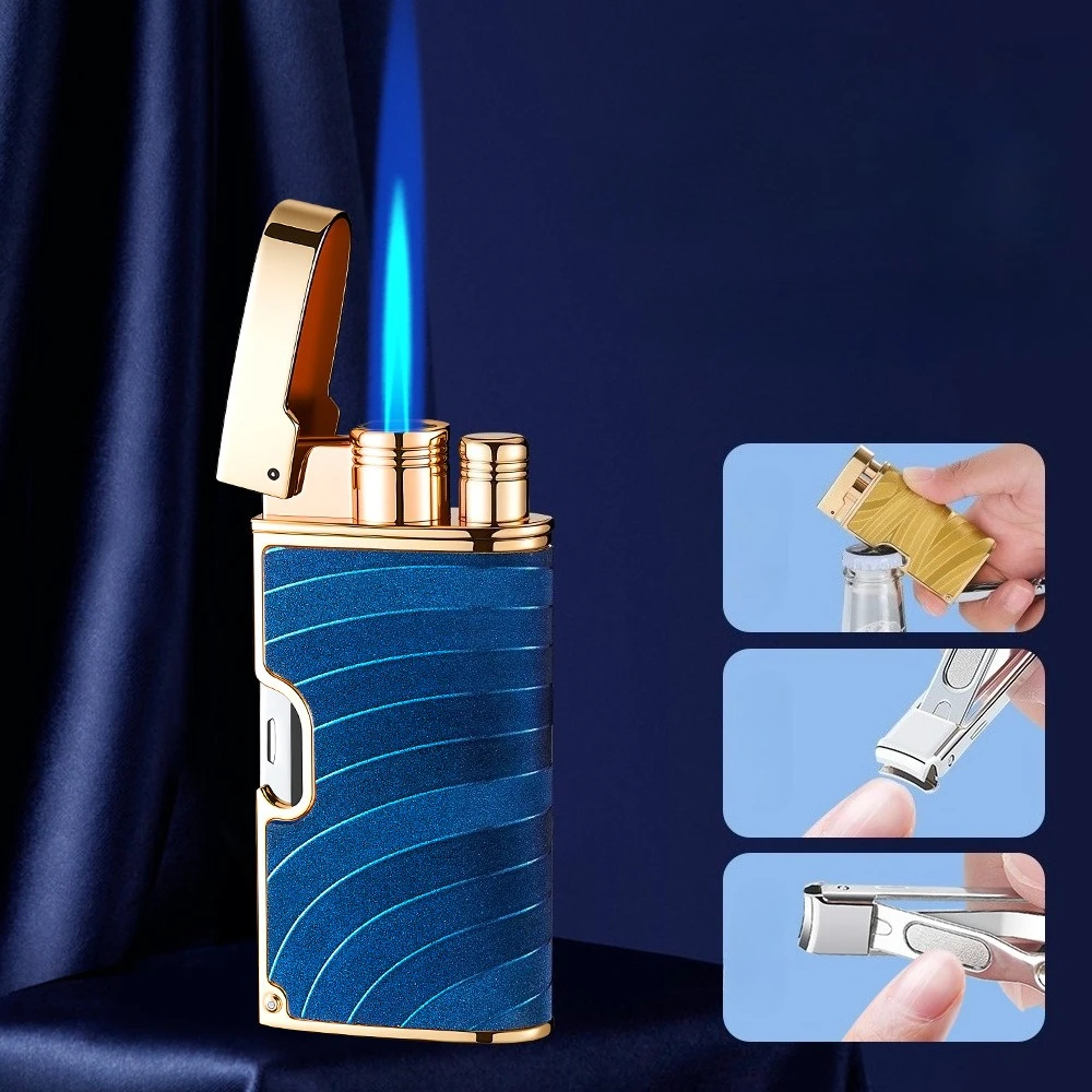 

Multi Functional Jet Flame Inflation Butane Lighter Bottle Opener Nail Clipper Cigarette Lighter Smoking Accessories Men Gifts