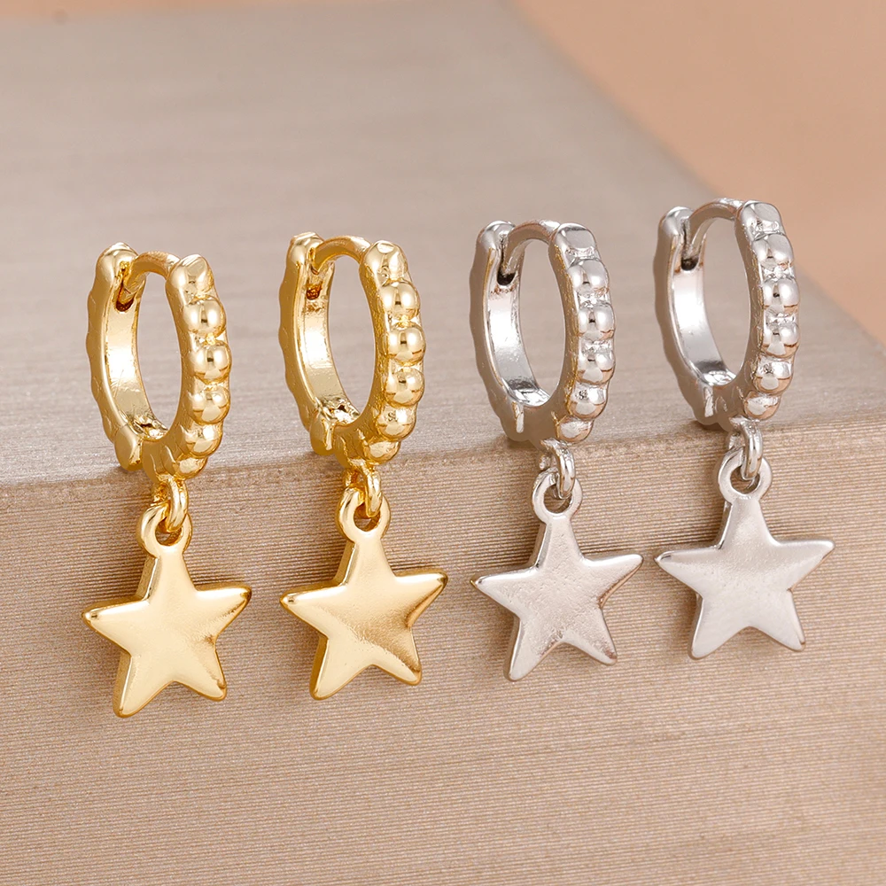 2PCS Fashion Star Pendant Earrings Gold Silver Color Pendant Punk Piercing Earrings For Women Minimalism Jewelry Accessories