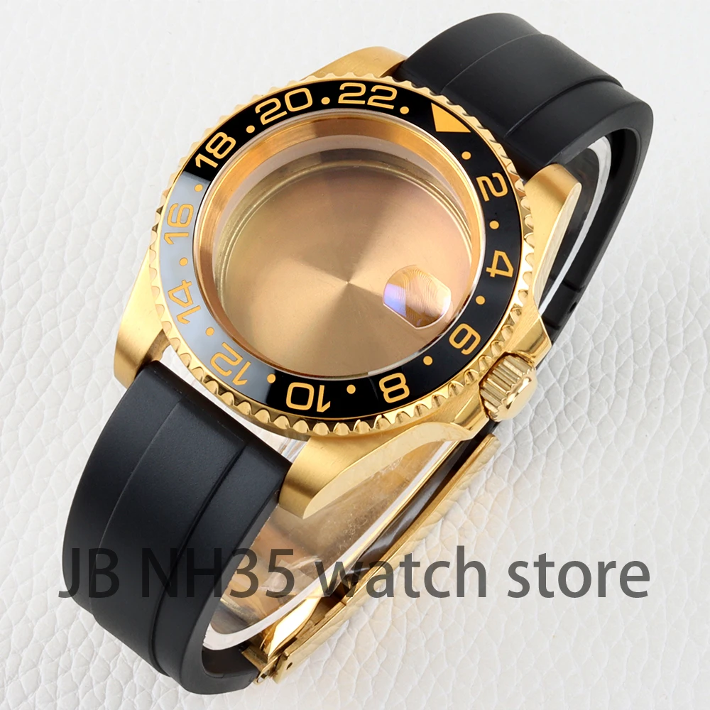 

Gold NH35 Watch Case 40mm Sapphire Glass Stainless Steel Rubber Bracelet for SUB GMT Yacht-Master NH34 NH35 NH36 NH38 Movement