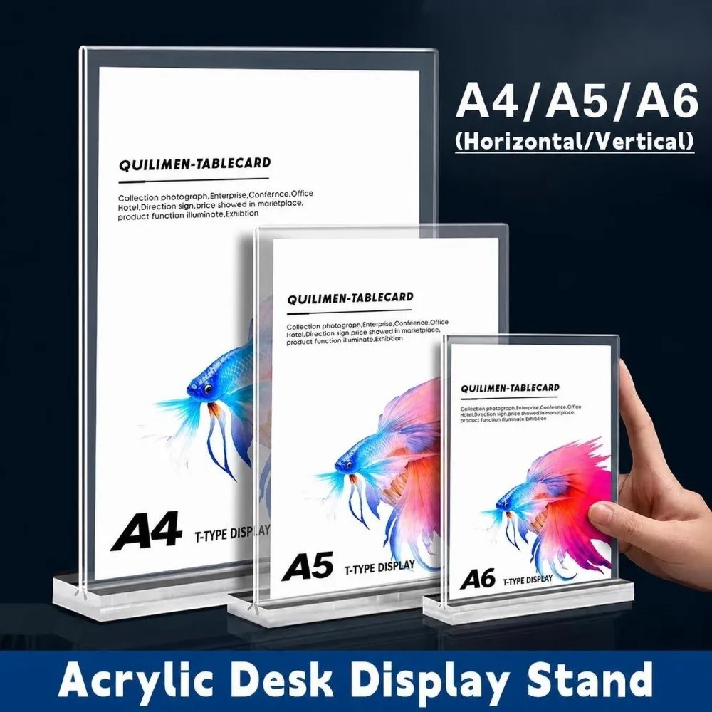 Durable A4/A5/A6 Desk Display Stand Double Side Clear Acrylic Price Label Display Rack Transparent Photo Holder Restaurant