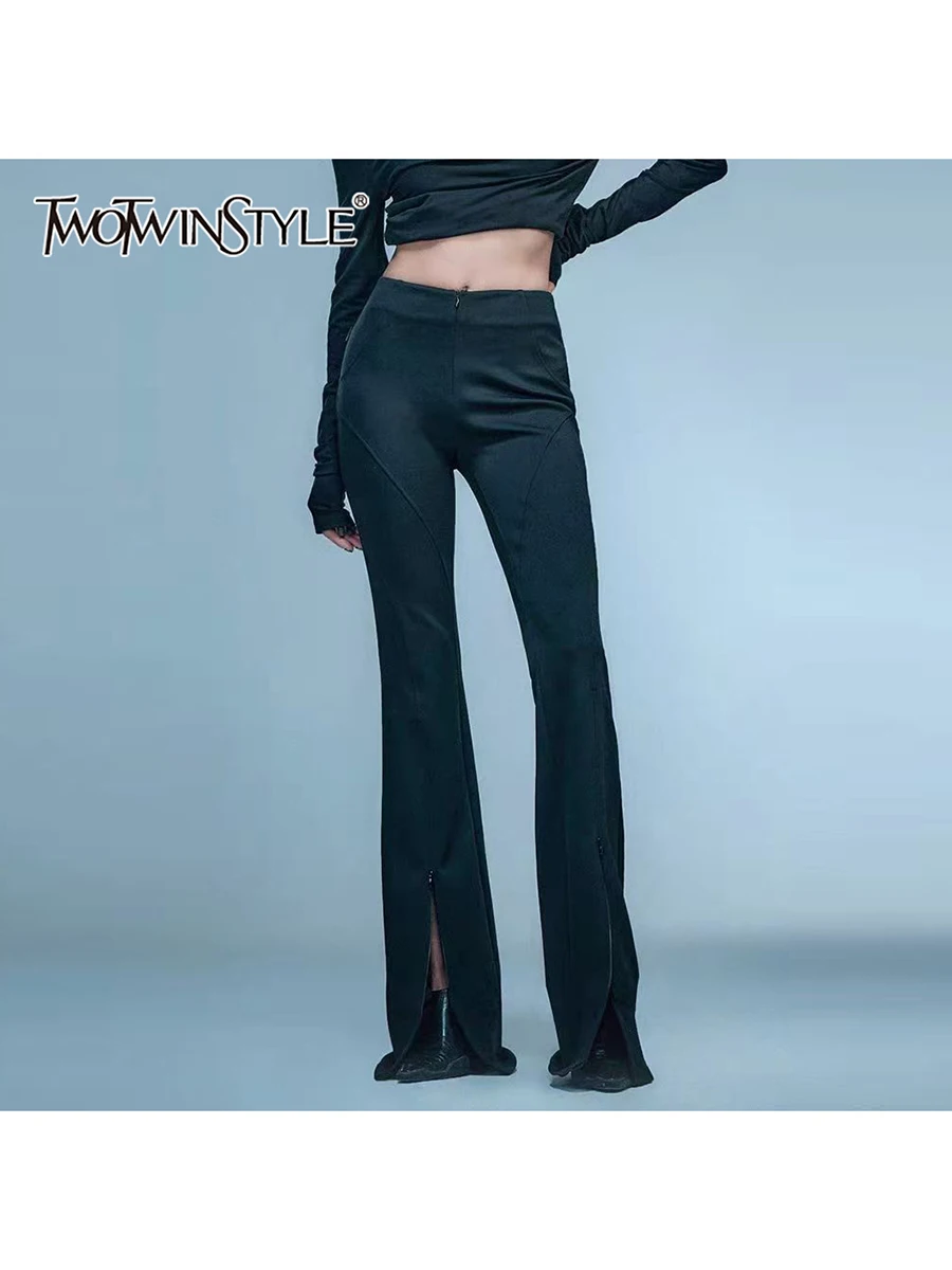 

TWOTWINSTYLE однотонные утягивающие модные брюки на молнии для женщин с высокой талией, минималистичные брюки полной длины, женская одежда, новинка