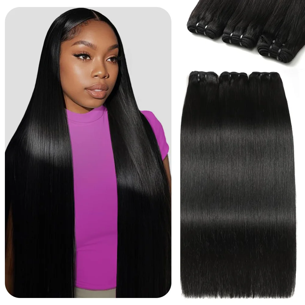 16A Straight Human Hair Bundles 24 26 Inch Straight Human Hair Unprocessed Virgin Brazilian Hair 3 Bundles Weave Natural Black