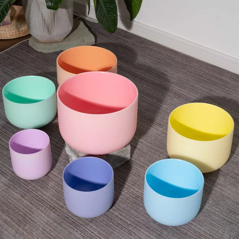 Tigelas de canto de cristal coloridas meditação mindfulness tigelas de canto relaxamento yoga tigela som cura instrumentos de percussão