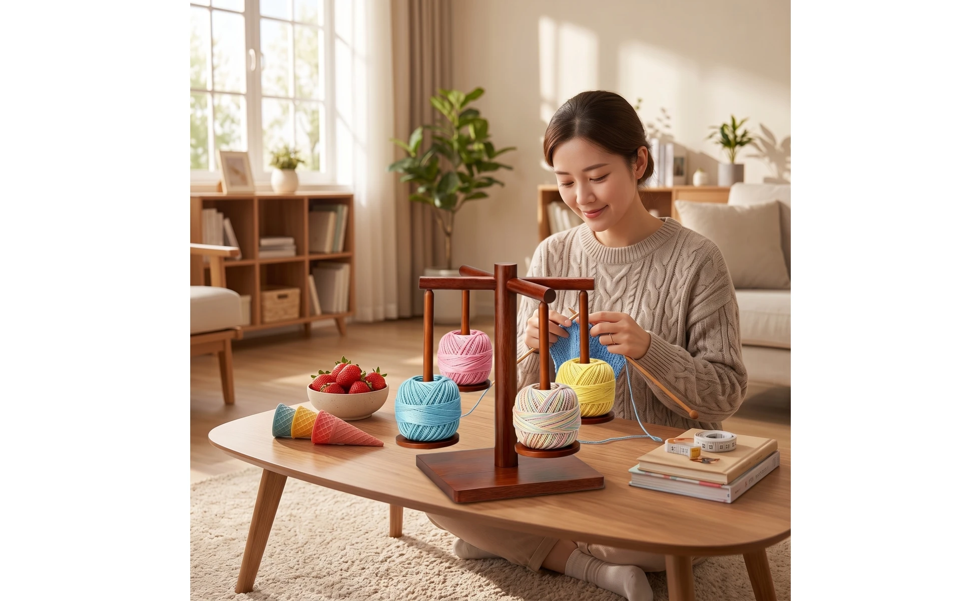 Wooden Yarn Holder with Rotating Arms Tangletangle-Resistant Yarn Holder with Spindles Organizer Independent Craft Tool Tabletop Wooden Yarn Holder with Rotating Arms Tangletangle-Resistant Yarn Holder with Spindles Organizer Independent Craft Tool Tabletop