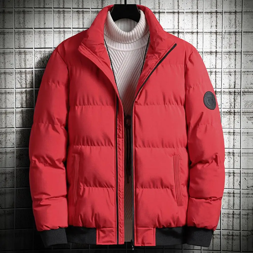 Stand-up Collar Cotton Jacket Winter Puffer Jacket for Men Insulated Full Zip Coat with Stand Collar Thicken for Warmth for Men