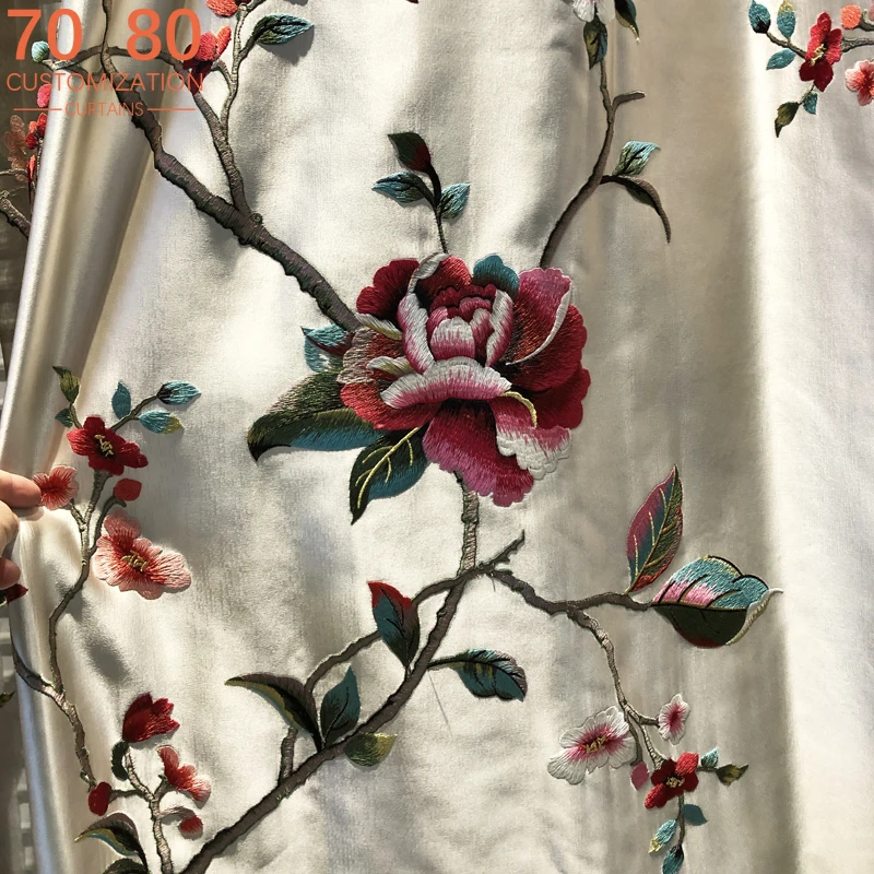 

Вышитые оконные шторы в китайском стиле, кремовые красные шторы для гостиной, спальни, виллы, учебы, готовая настройка